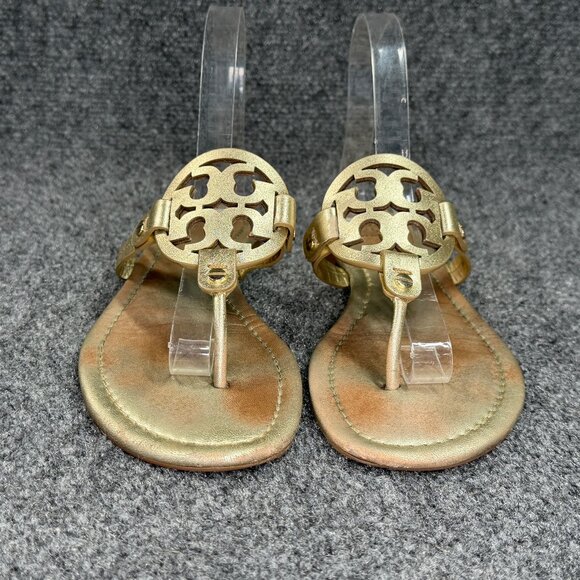 Tory Burch Miller Sandals Women's Size 8 Gold Leather Summer Thong Flip Flops - Picture 2 of 10